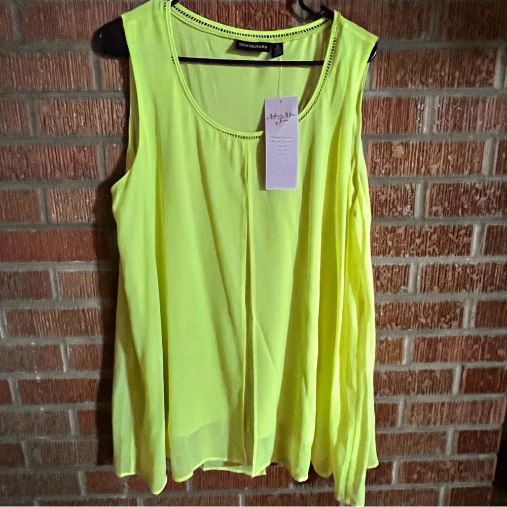 Nina Leonard NWT Neon Green Lined Tank Top Size XL